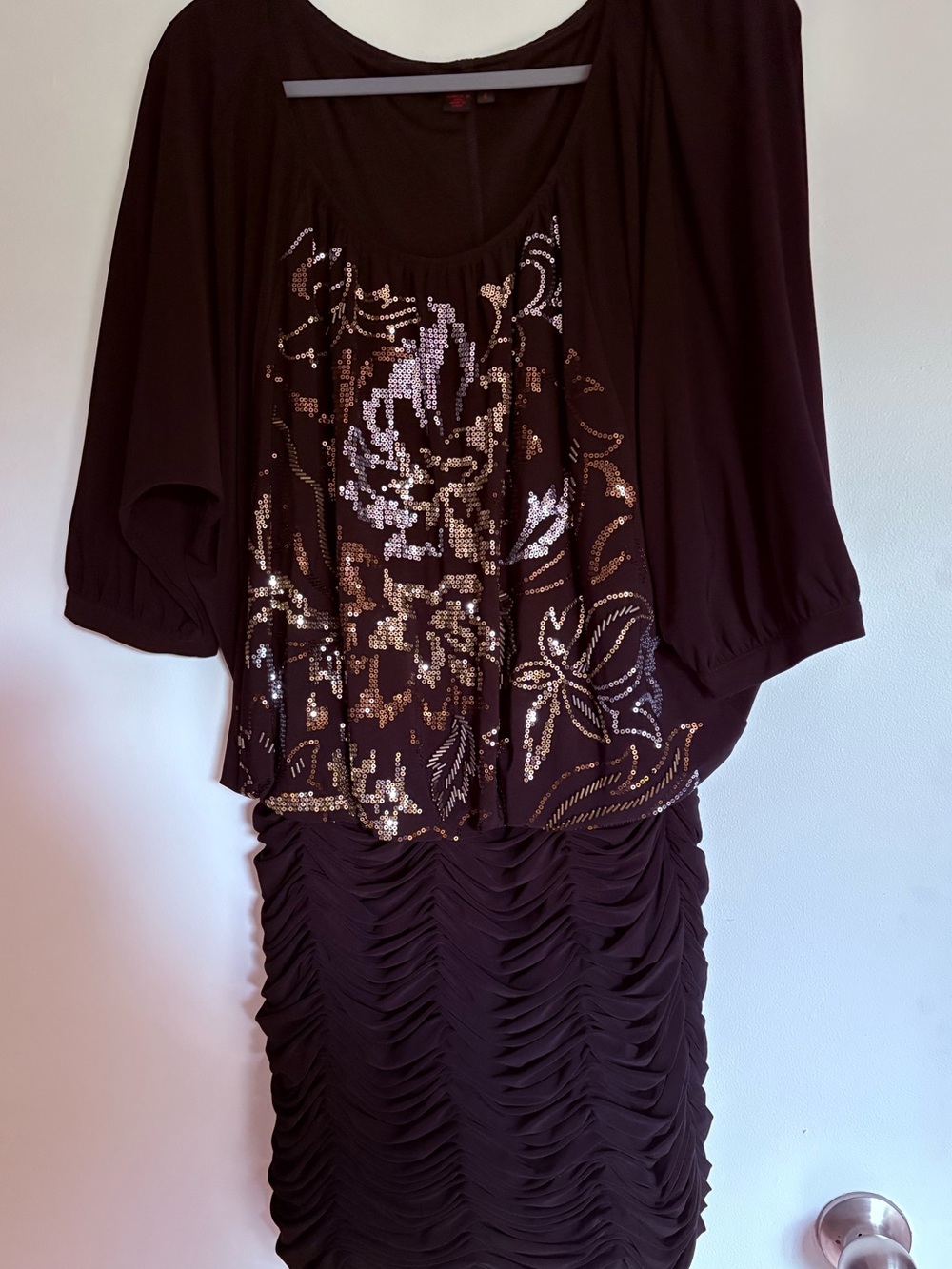 Simon Chang- Women's Black Sequin Ruched Skirt Dress